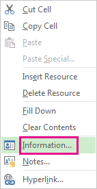 Right-click menu for resources