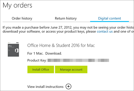 where on word can i find my product key for office on a mac