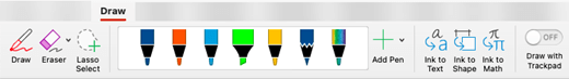 The Draw tab on the ribbon in PowerPoint 365 for Mac.