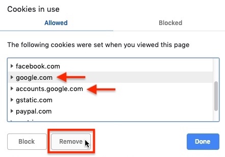 Image of website settings with Cookies menu open