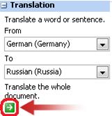 Research pane Translation section