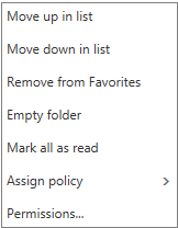 Context, or shortcut, menu that appears when you right-click the Mail inbox
