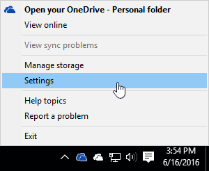 The right-click menu for the OneDrive icon.