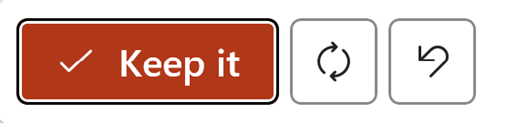 The menu that appears when you generate or rewrite content with Copilot in PowerPoint showing "Keep it", "Regenerate", and "Discard" buttons.