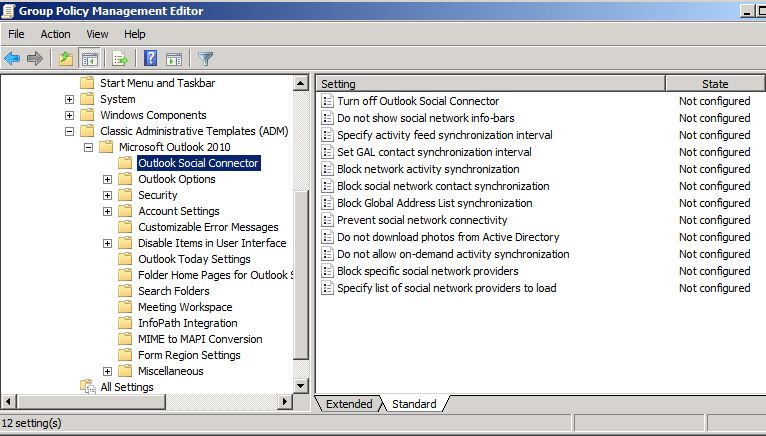 How To Manage The Outlook Social Connector By Using Group Policy