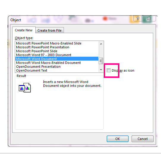 The Create New tab in the Object dialog box.