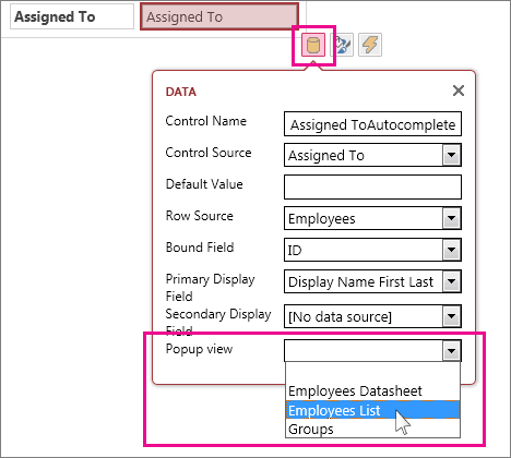 Selecting a popup view for an AutoComplete control.