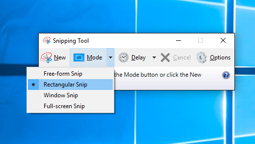 Snipping Tool mode options