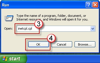 In Windows XP, click Start, click Run, type inetcpl.cpl in the Open box, and then press ENTER.