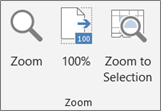 Zoom group on the Excel ribbon