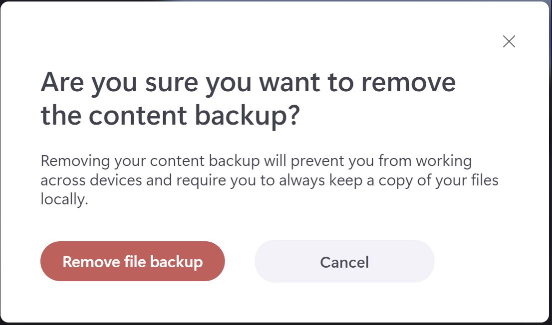 Image of permissions dialogue to turn off Clipchamp content backup