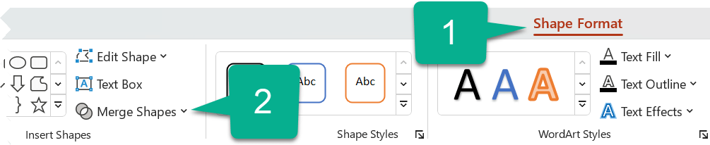 On the Shape Format tab, select Merge Shapes.