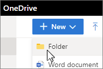Shows drop-down menu from New Folder Button with Folder selected.