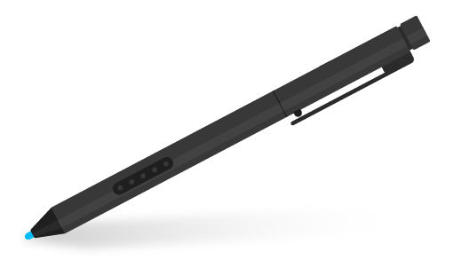 Illustration of Surface Pro Pen, which is black with a blue tip.