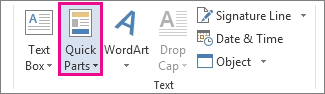 insert signature in word - Quick Parts command on the Insert tab