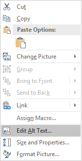 Excel Win32 Edit Alt Text menu for images