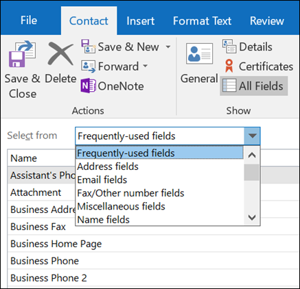 Select All Fields to enter information in a table format.