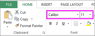 On the Home tab in the Fonts group are the fonts and font size options