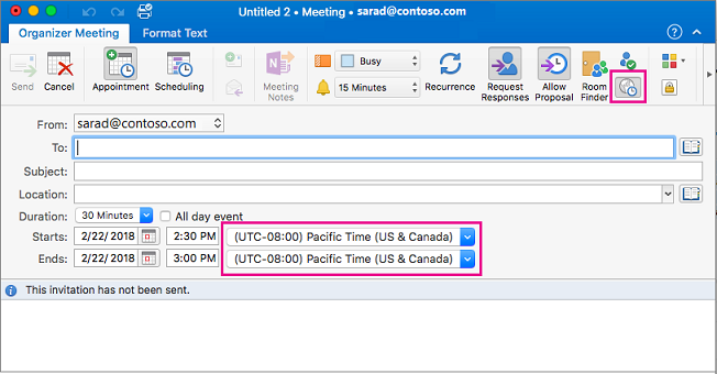 how to highlight timezones in outlook for mac