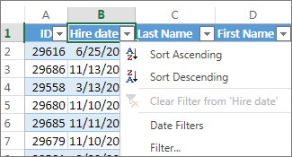 Sorting a table column