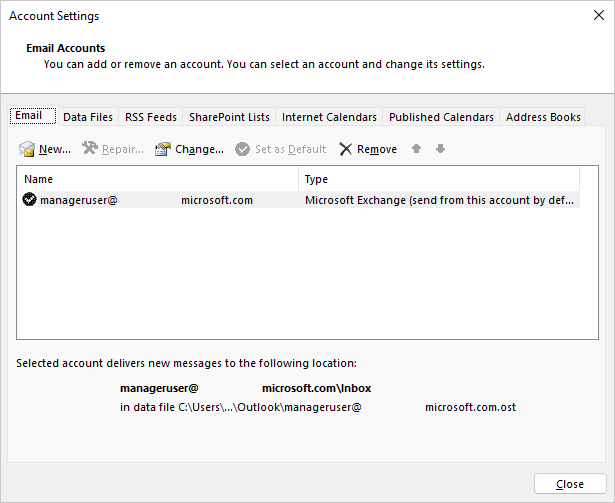 Choose a name on the Account Settings, Email accounts dialog box.