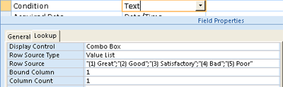 Using a value list as the data source for a lookup field