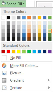 Shape Fill color options menu
