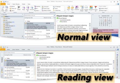 Example of Outlook in Reading and Normal views