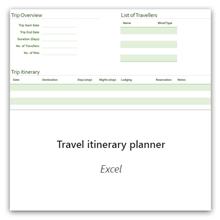 Travel itinerary planner for Excel