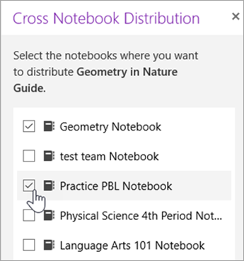 Window for Cross Notebook Distribution selection