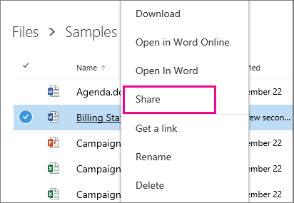 Screenshot of sharing a document by right-clicking and then choosing Share
