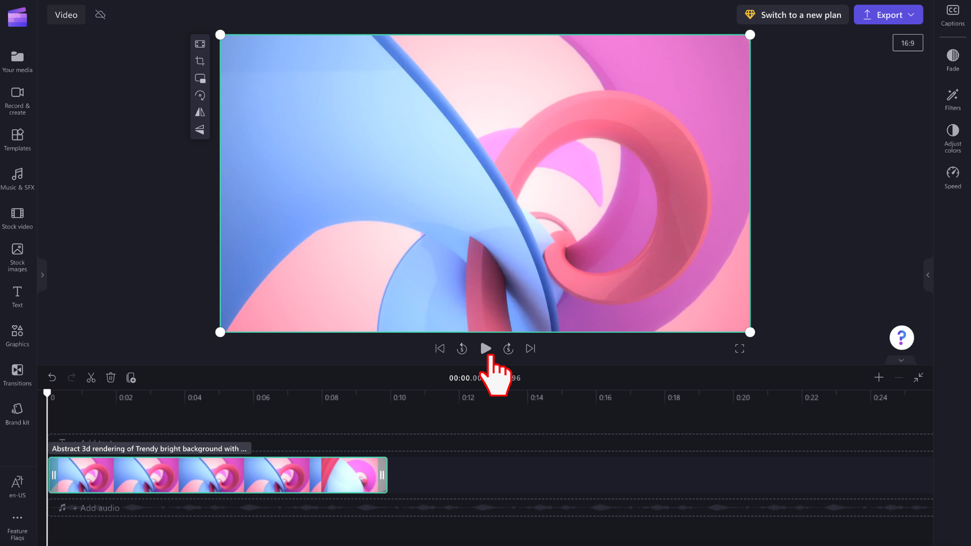 Close up of timeline with text, two videos, and two audio tracks