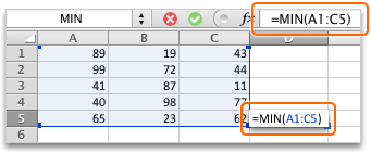 Function shown in cell and formula bar