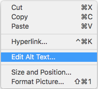 Outlook for Mac Edit Alt Text Context Menu