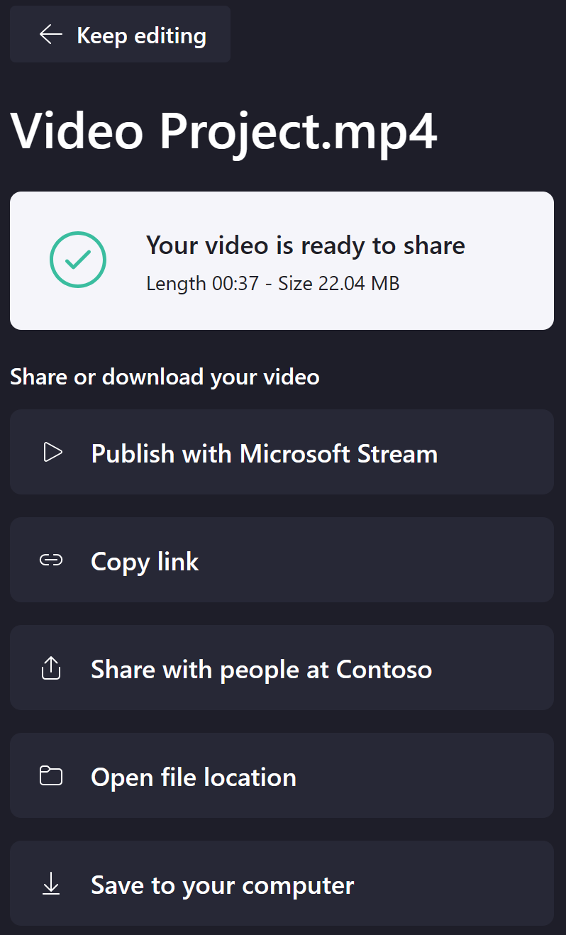 After exporting is finished, save the video or share it with colleagues