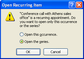 Open Recurring Item dialog box