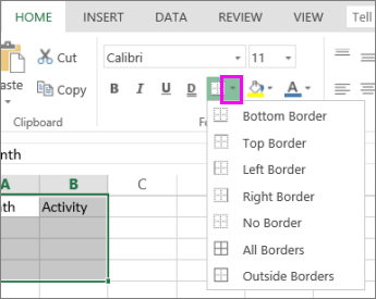 where is the borders button in excel for mac