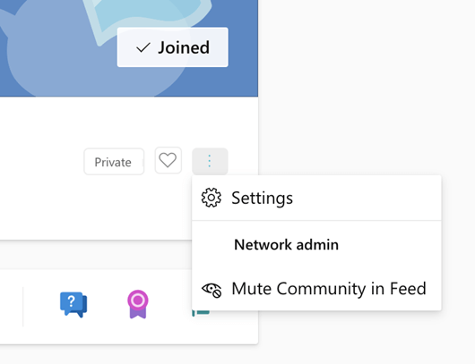 Screenshot showing Mute a Community on Yammer More Options menu