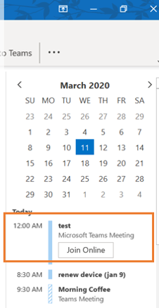 Calendar To Do task bar showing Join Online button.