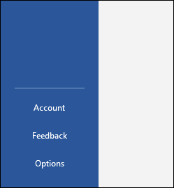 The commands for adding accounts, sending feedback, and configuring Office options