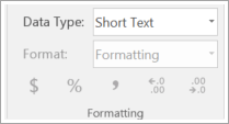 Screen snippet showing data type field