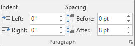 In Word, on the Layout tab, in the Paragraph group, set spacing.