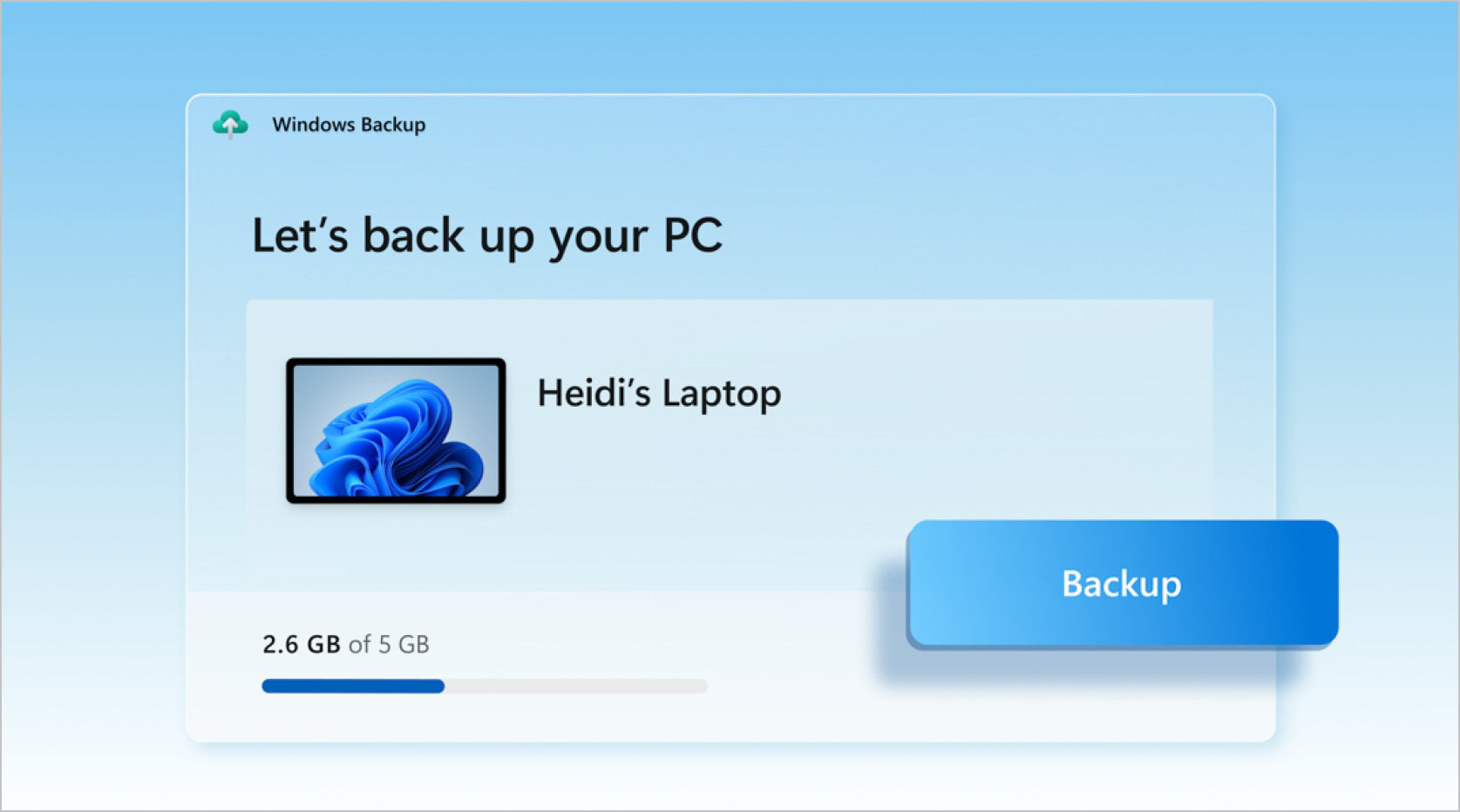 Screenshot of Windows Backup being used to backup a laptop.