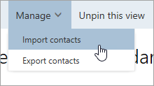 A screenshot of the Import contacts option in the Manage menu