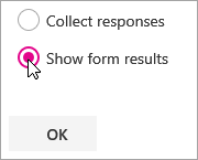 Microsoft Forms web part selection for show form results.