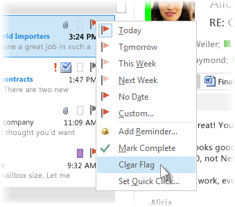 Clear Flag command on the right-click menu in the message list
