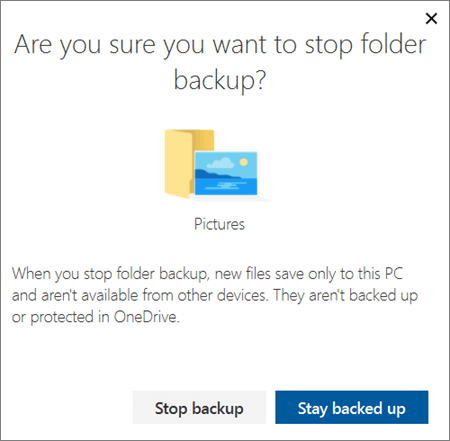 Screenshot of when you stop protecting folders in OneDrive