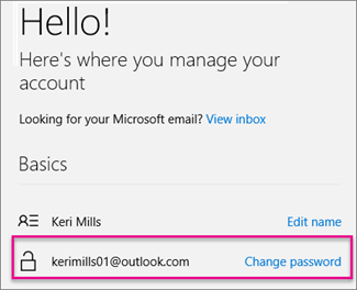 Under Basics, click Change password.
