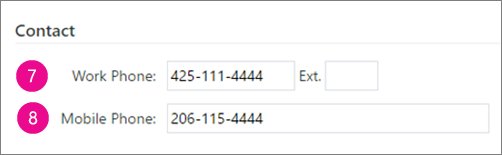 Screenshot of the phone number fields that are synced in Yammer