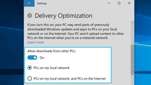 Settings for Delivery Optimization in Windows 10